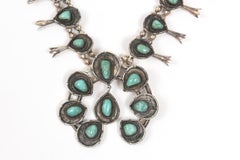 Native American Turquoise Sterling Silver Squash Blossom Necklace