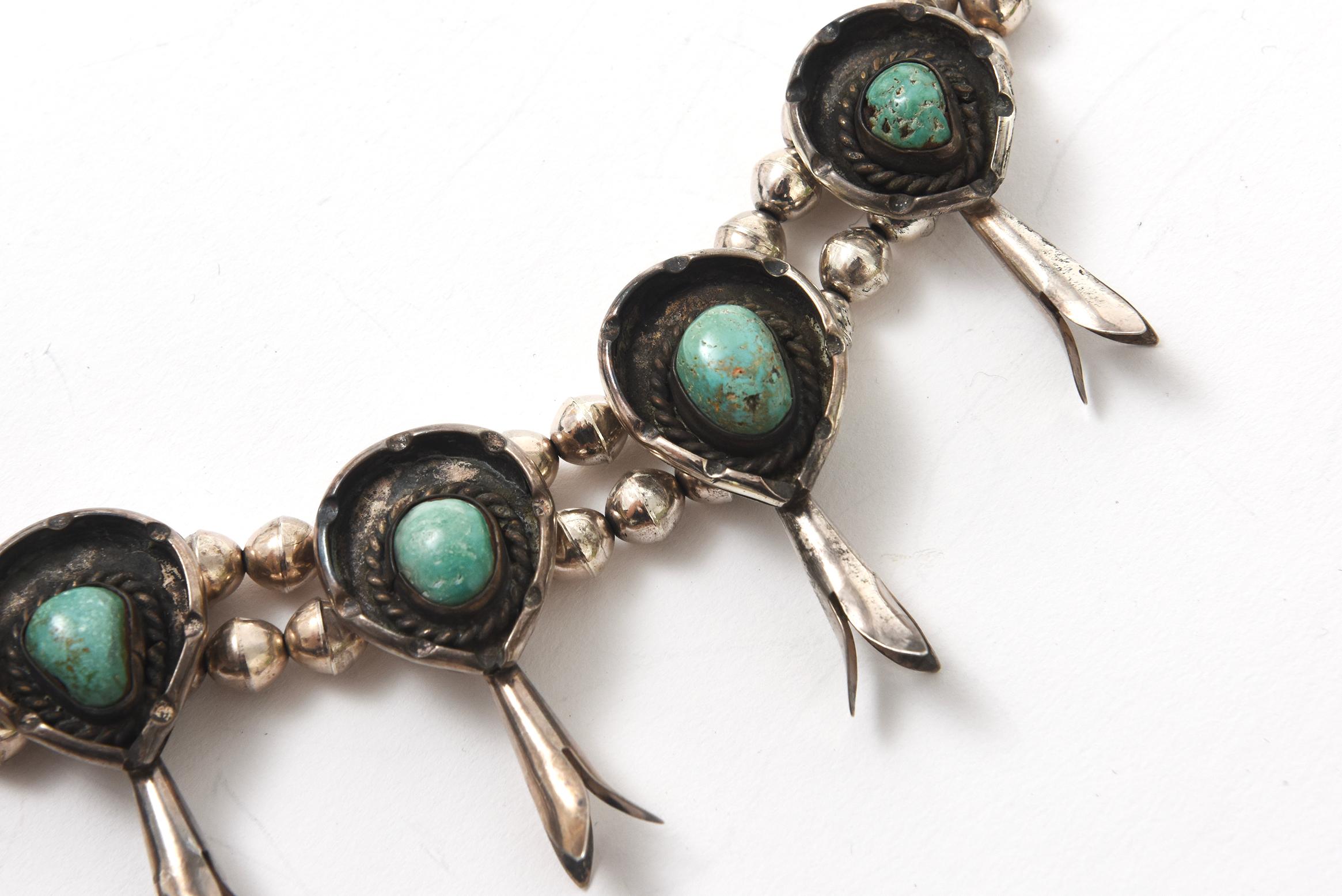 Native American Turquoise Sterling Silver Squash Blossom Necklace 3