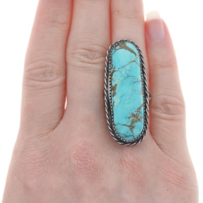 Oval Cut Native American Turquoise w/ Pyrite Matrix Cocktail Solitaire Ring Sterling 925 For Sale