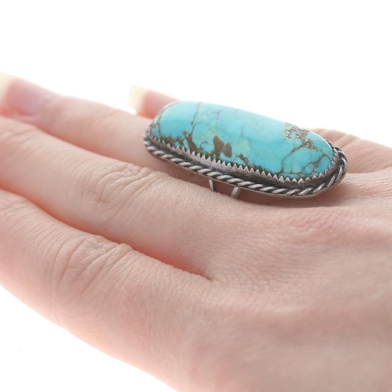 Women's Native American Turquoise w/ Pyrite Matrix Cocktail Solitaire Ring Sterling 925 For Sale