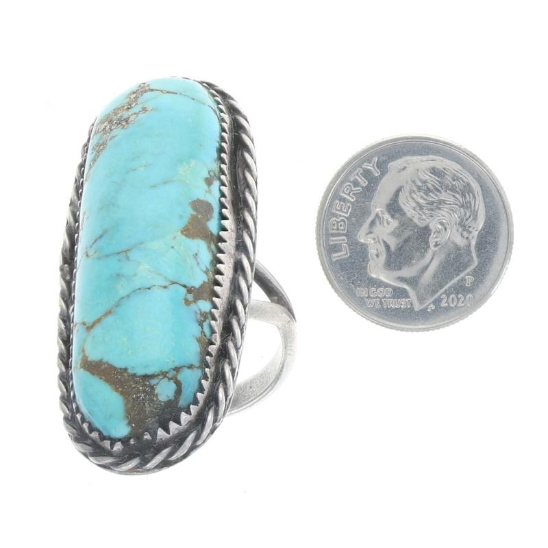 Native American Turquoise w/ Pyrite Matrix Cocktail Solitaire Ring Sterling 925 For Sale 1