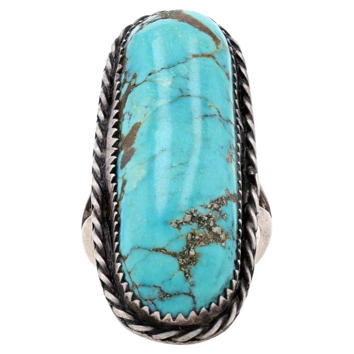 Native American Turquoise w/ Pyrite Matrix Cocktail Solitaire Ring Sterling 925 For Sale