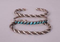 Native American Vintage Cuff Bracelets Silver and Turquoise and Twisted Silver