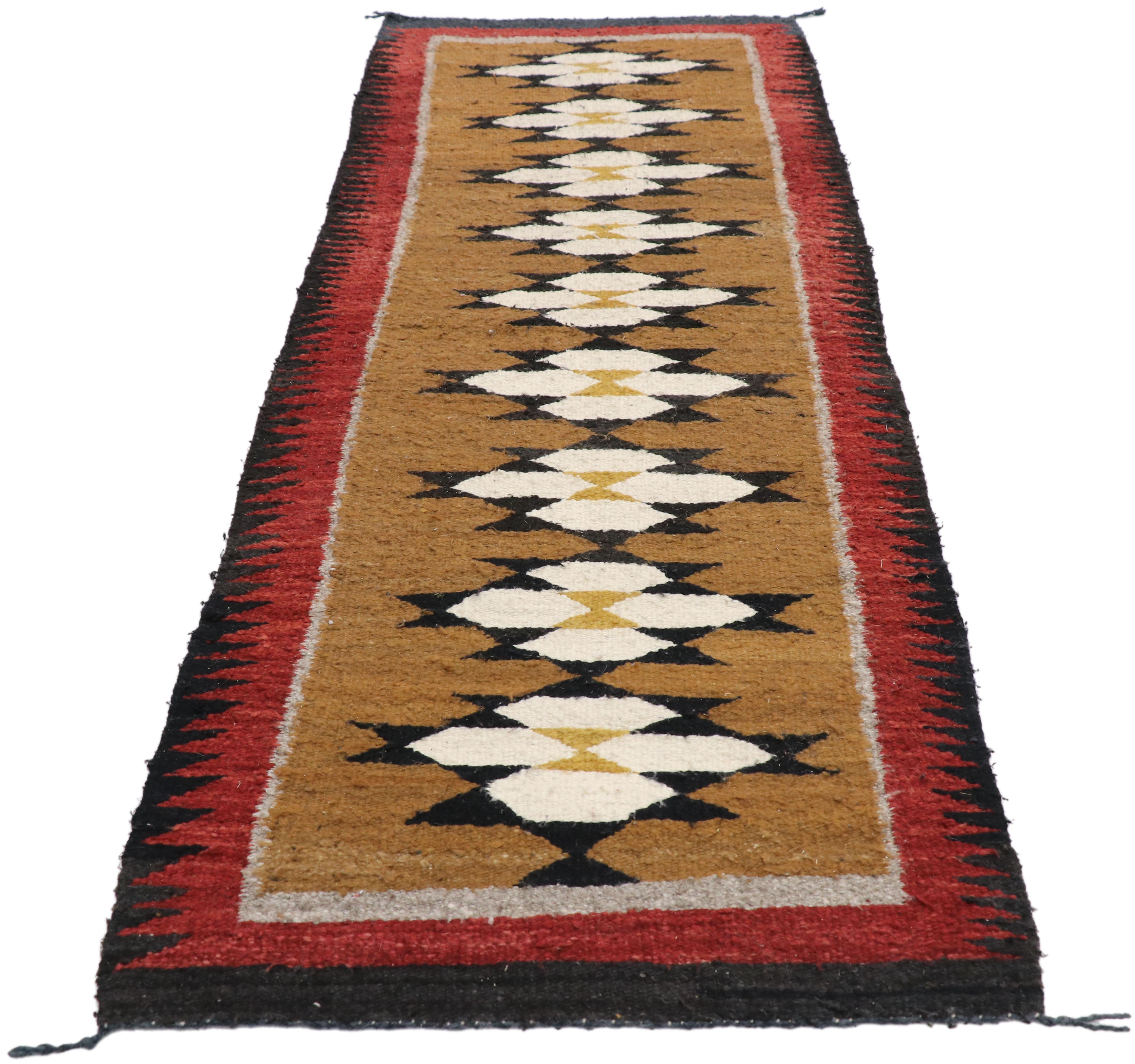 Hand-Woven Native American Vintage Indian Navajo Kilim Runner with Adirondack Lodge Style