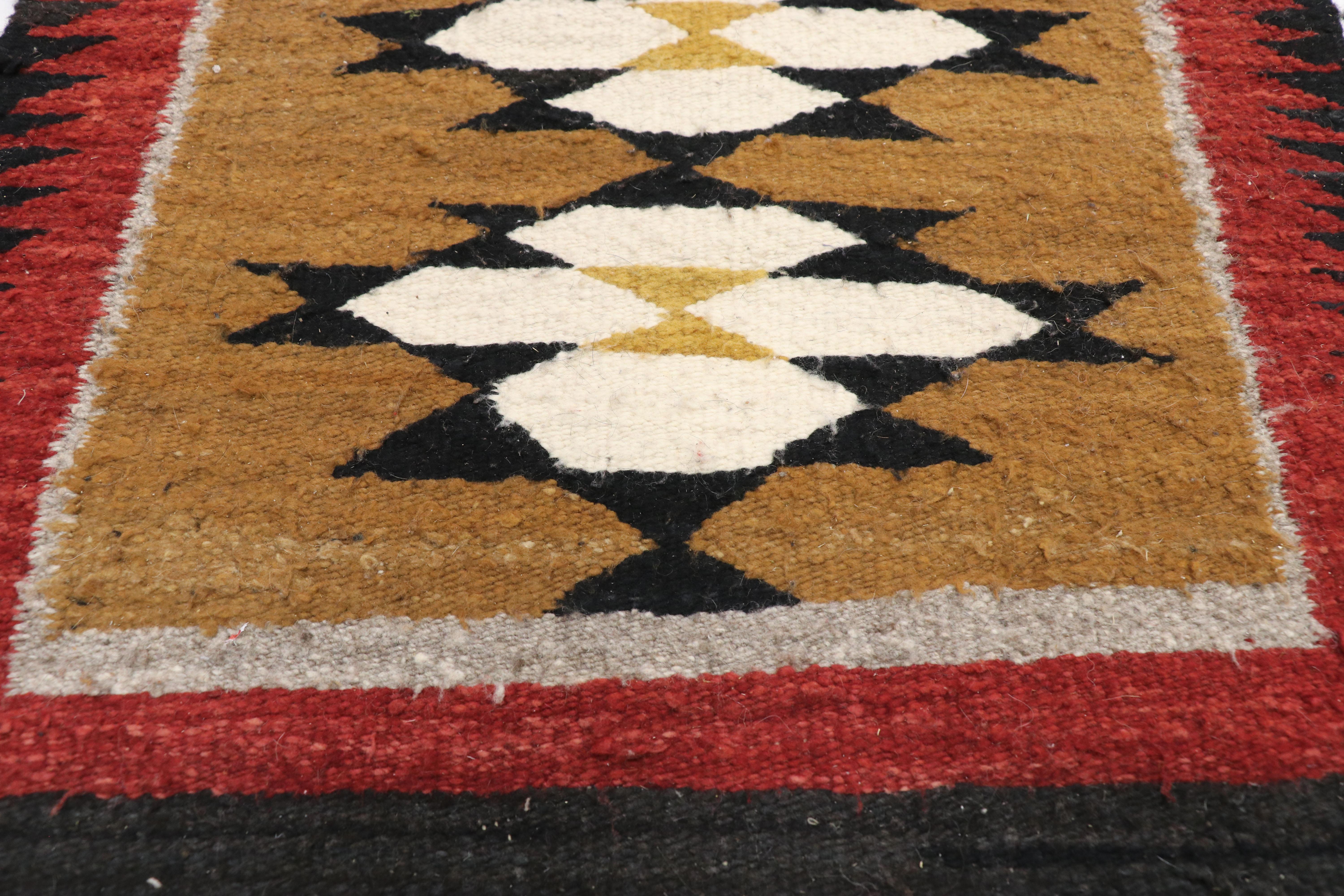 Native American Vintage Indian Navajo Kilim Runner with Adirondack Lodge Style In Good Condition In Dallas, TX