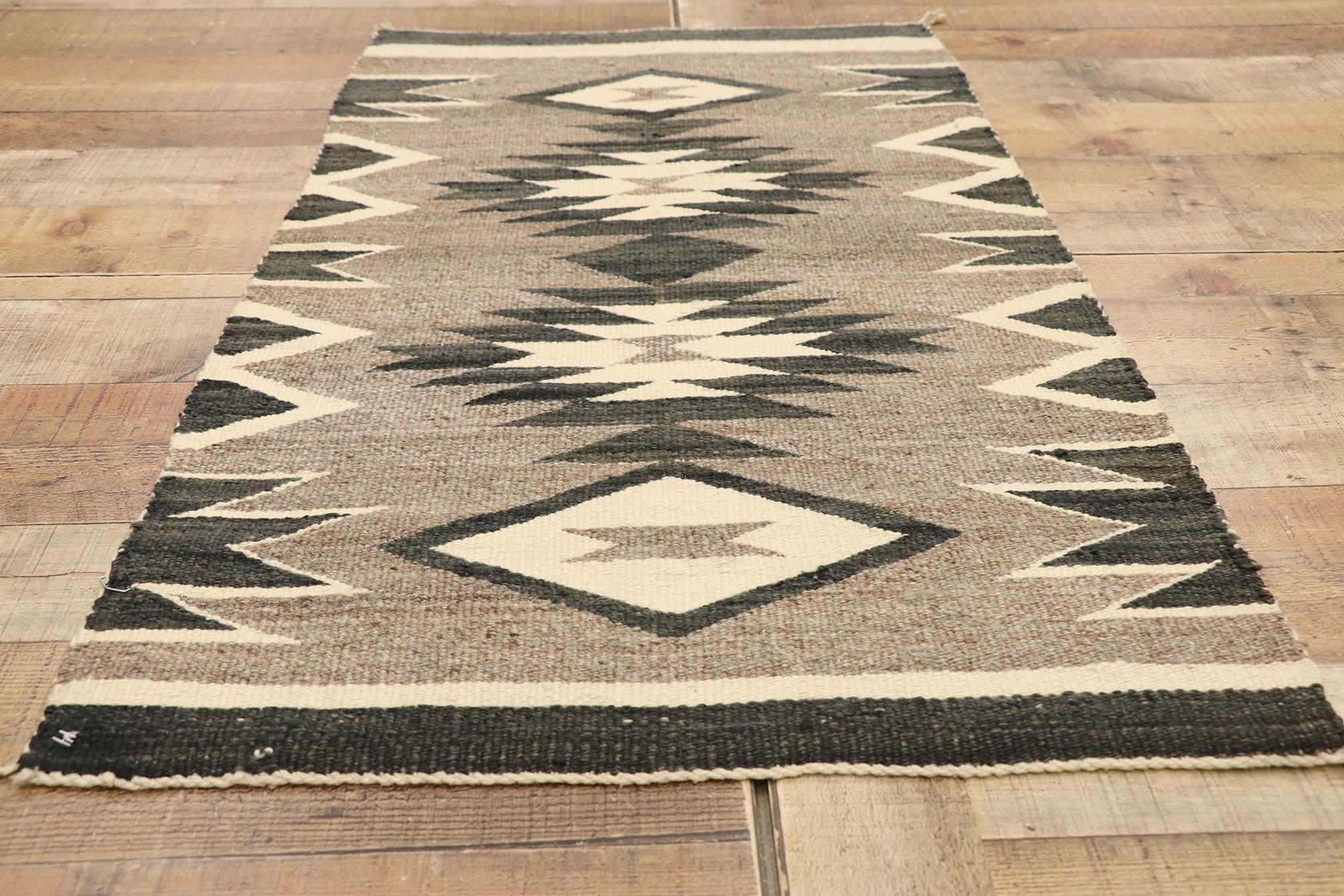 Hand-Knotted Native American Vintage Kilim Rug with with Navajo Two Grey Hills Style
