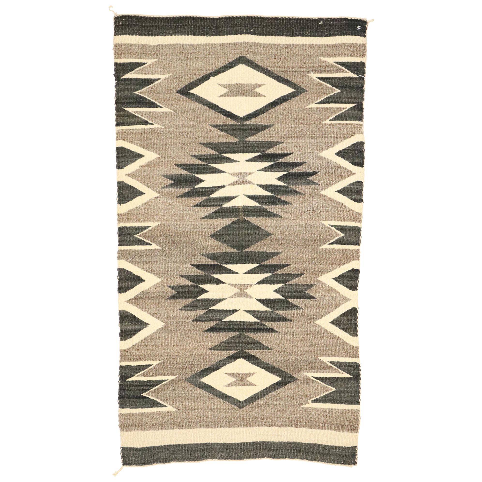 Native American Vintage Kilim Rug with with Navajo Two Grey Hills Style