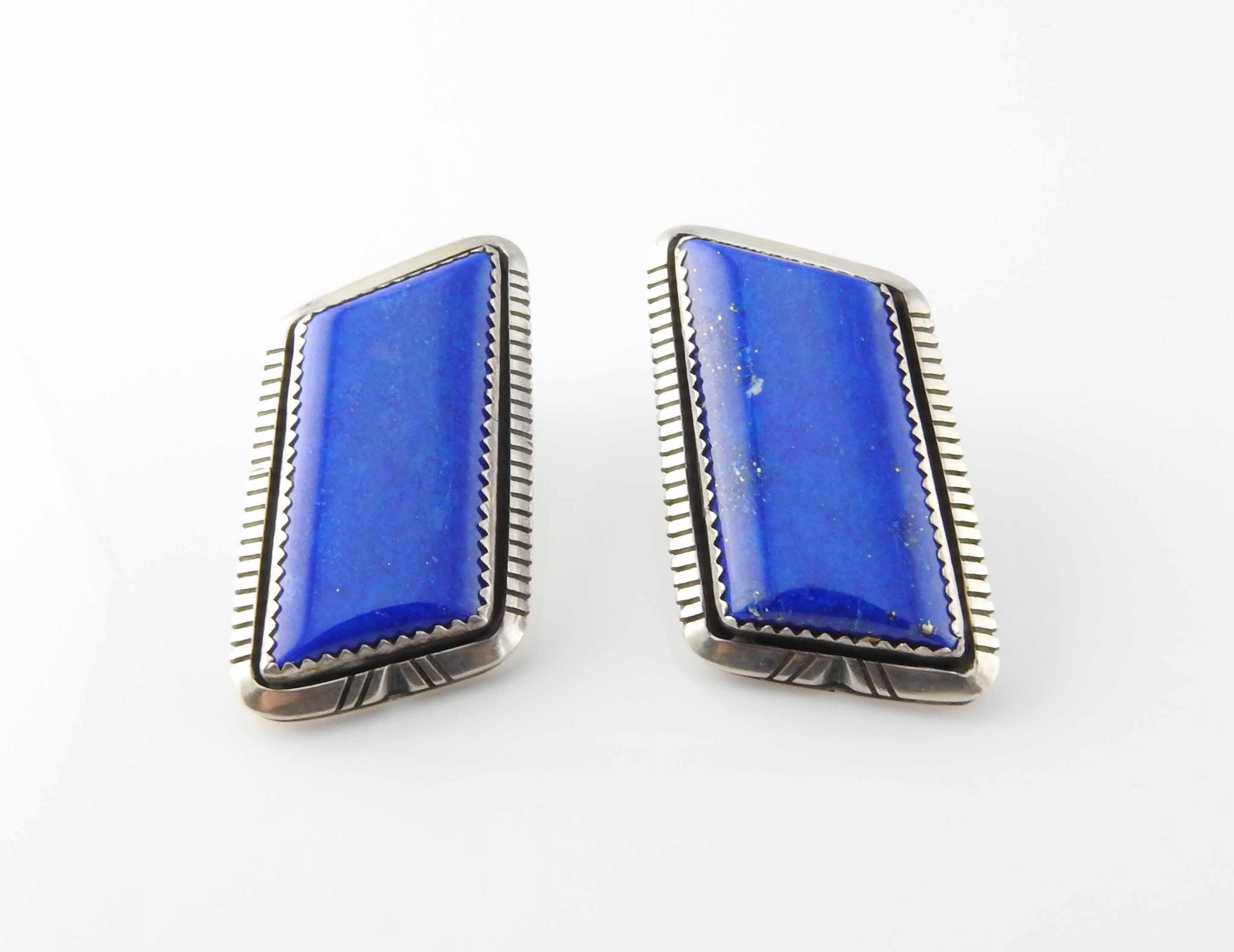 Native American W. G. Johnson Lapis Lazuli Parallelogram Earrings.

Marked: W. G. Johnson, Sterling
Backs: Sterling

Measures: 1 1/4