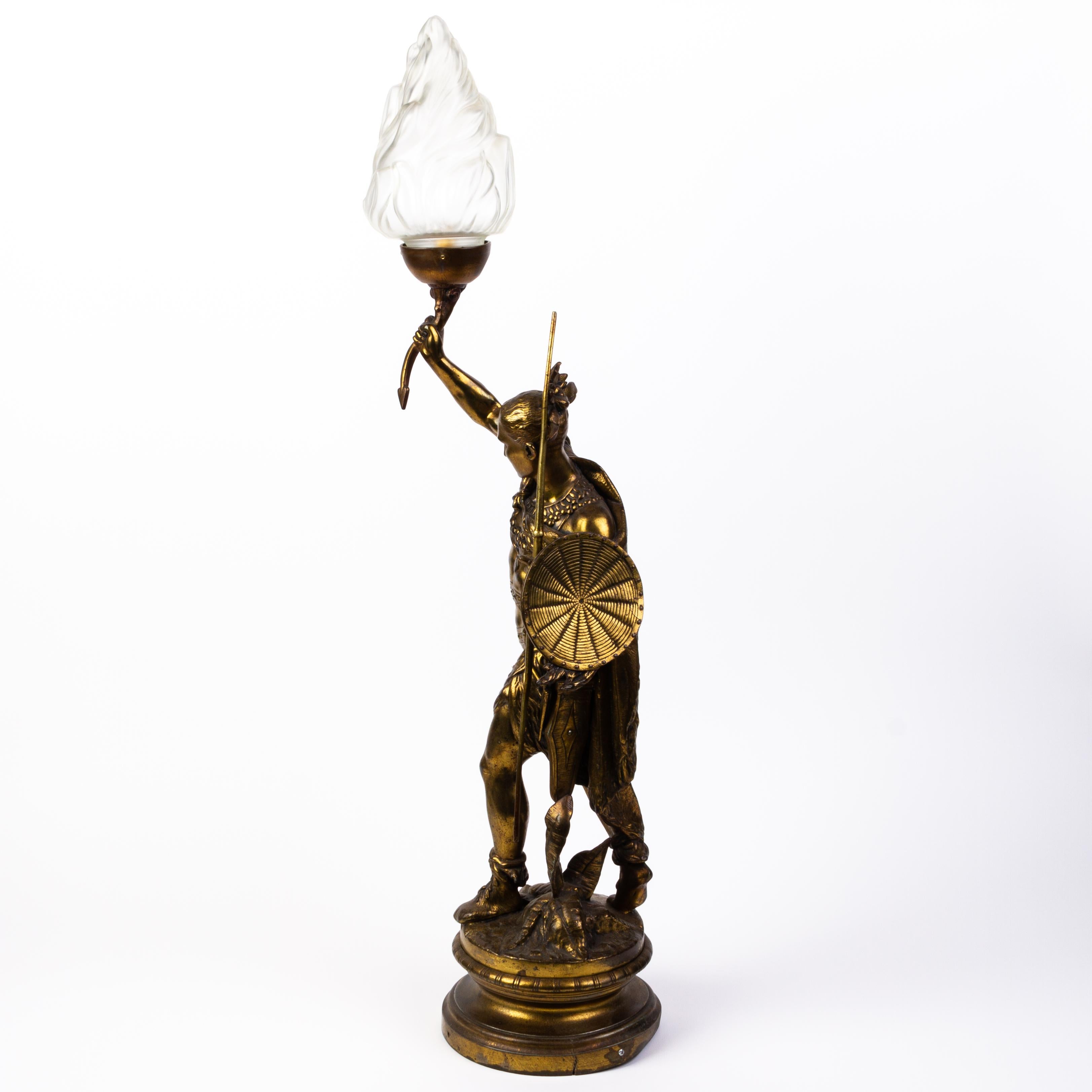 Native American Warrior Bronze Sculpture Lamp Art Deco In Good Condition For Sale In Nottingham, GB