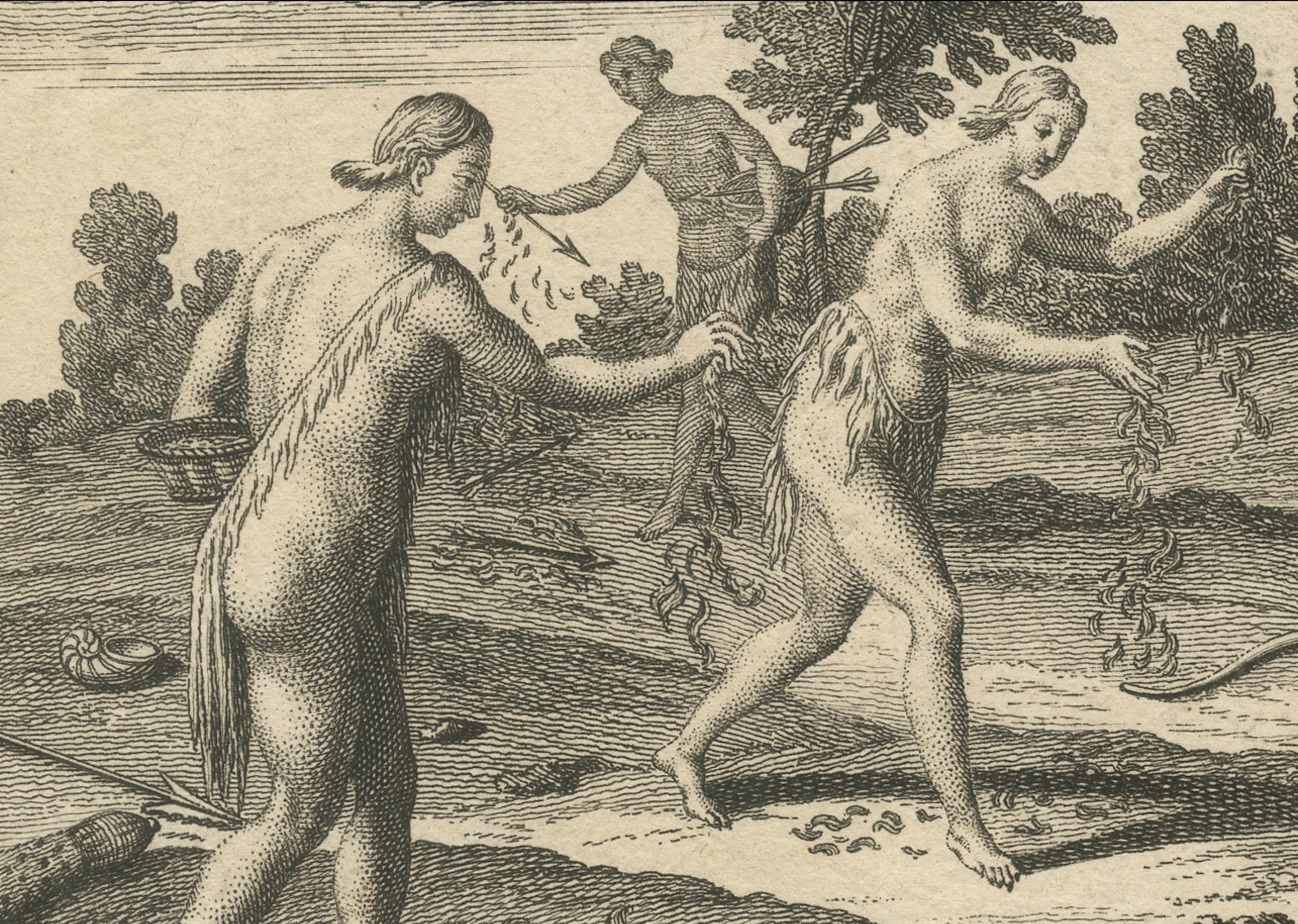 Native American Widows from Florida Scattering Hair on Husbands' Graves, 1758 In Fair Condition For Sale In Langweer, NL