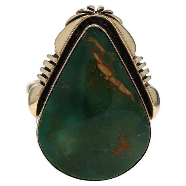 Native American William "Will" Vandever Navajo Yellow Gold Turquoise Ring 14k