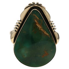 Native American William "Will" Vandever Navajo Yellow Gold Turquoise Ring 14k