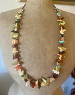 Native American Zuni 74 Fetish Necklace Antique Heishi Sleeping Beauty Turquoise