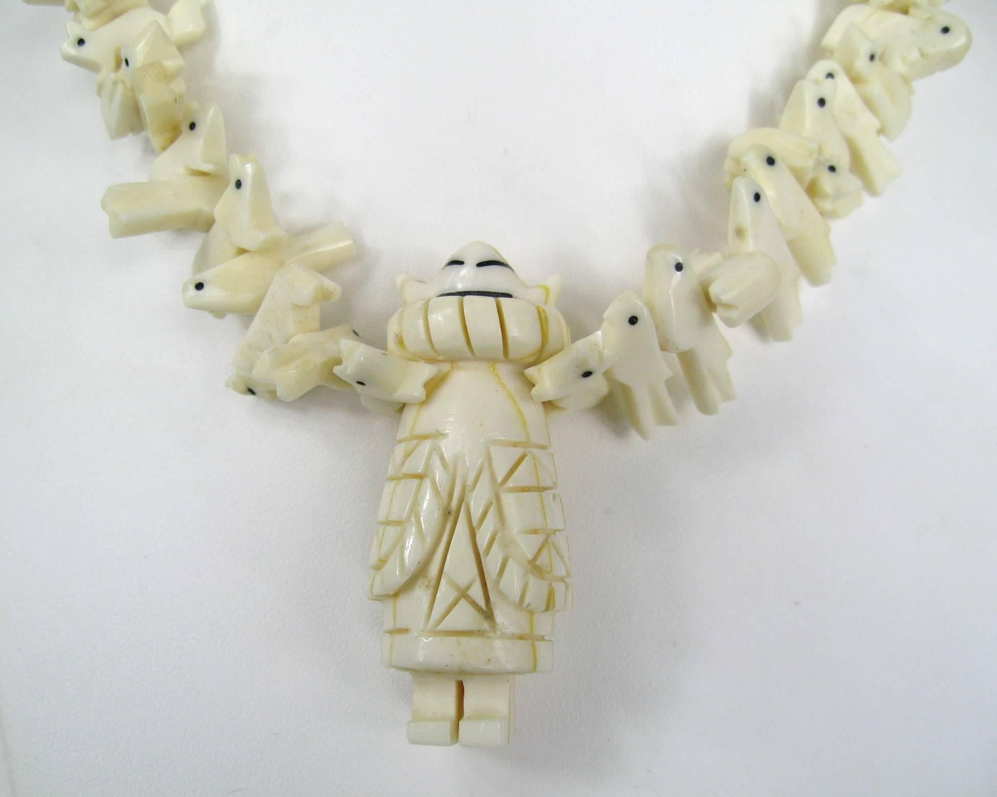 Stunning  Animal Fetish Native American necklace. 64 Animals on this Fantastic necklace. A squaw wrap is where the ends of a necklace are permanently wrapped together so the necklace is slipped over the head to take it on and off. Center Kachina