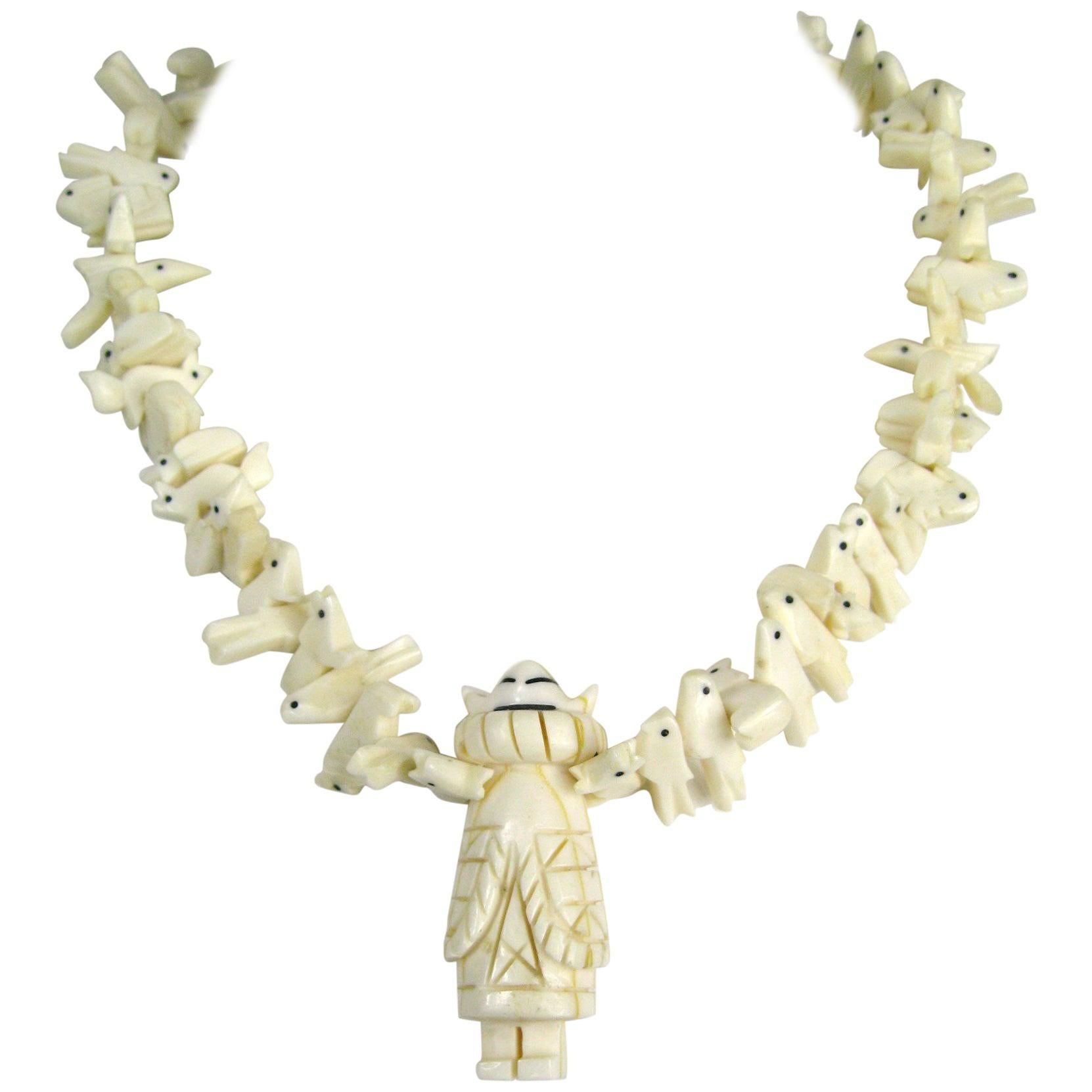 Native American Zuni Animal Fetish Bone kachina Necklace