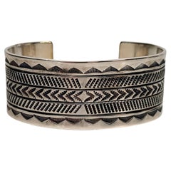 Native American Zuni Myron Panteah Sterling Silver Cuff Bracelet