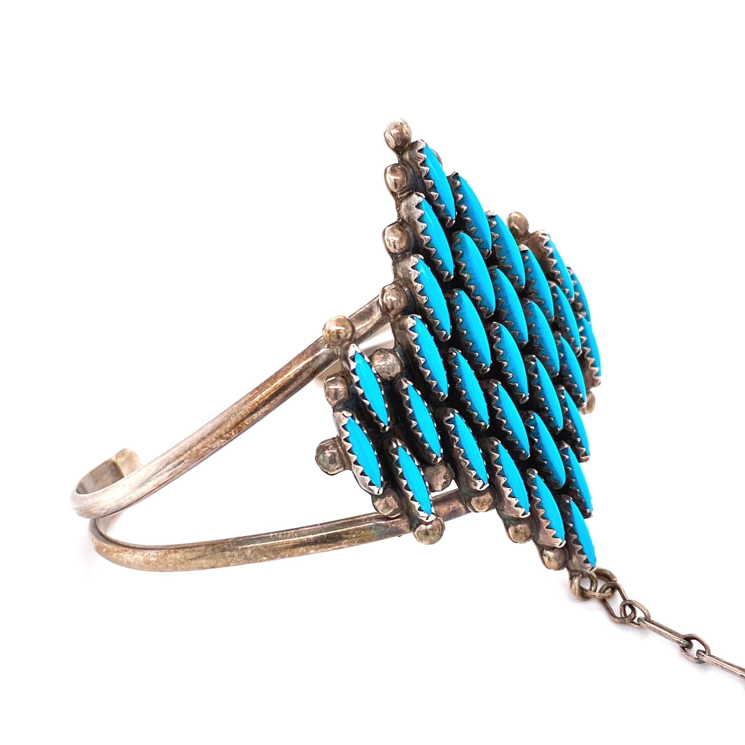 Indigene Kunst (Nord-/Südamerika) Zuni Petit Point Türkis Sterlingsilber-Ring-Armband-Kombination (Modernistisch) im Angebot