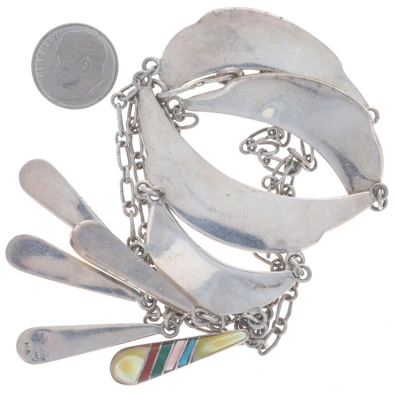 Native American Zuni SpinyOyster Turquoise MOP Crescent Stripe Necklace 21