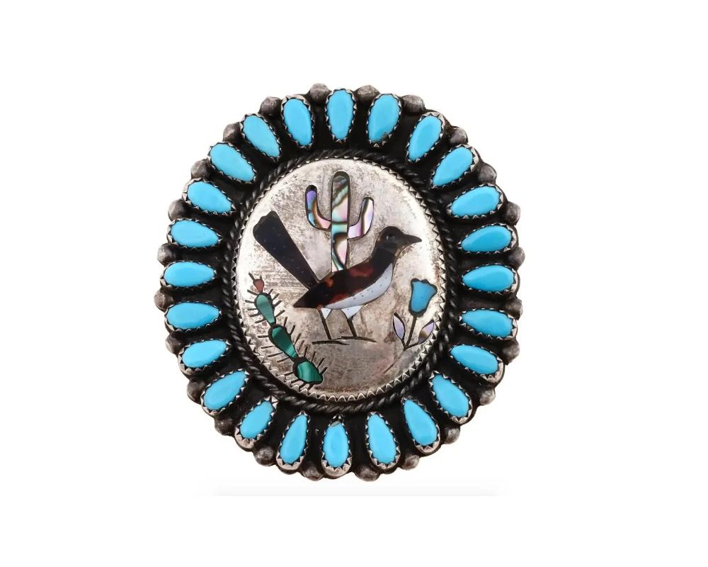 Zuni-Brosche aus Sterlingsilber und Türkis der amerikanischen Ureinwohner (Indigene Kunst (Nord-/Südamerika)) im Angebot