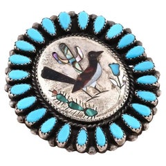 Native American Zuni Sterling And Turquoise Brooch