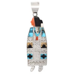 Pendentif réversible « Maiden » en argent sterling avec incrustation en mosaïque, de style amérindien Zuni