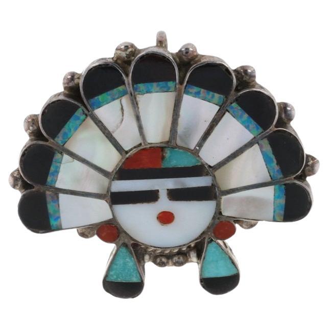 Native American Zuni Sun Face Brooch/Pendant Pin - 925 Sacred Sun