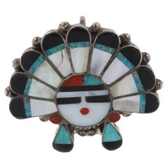 Native American Zuni Sun Face Brosche/Anhänger Pin - 925 Heilige Sonne
