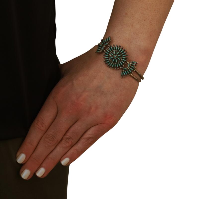 Taglio misto Bracciale a punta d'ago in turchese Zuni, nativi americani, 6 3/4