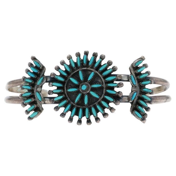 Bracciale a punta d'ago in turchese Zuni, nativi americani, 6 3/4" - Sterling 925 in vendita