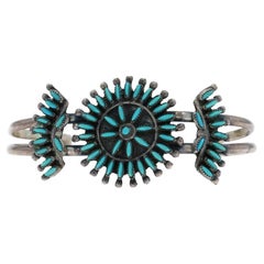 Native American Zuni Turquoise Needlepoint Cuff Bracelet 6 3/4" - Sterling 925