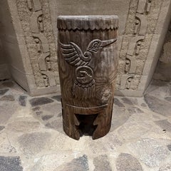 Native Aztec Music Dance Drum Carved Wood Pedestal Mexico
