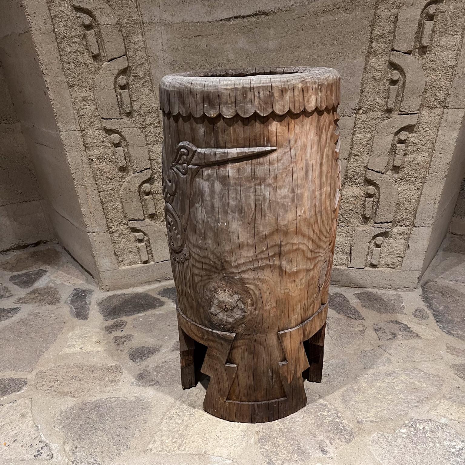 Native American Native Aztec Music Dance Drum Carved Wood Pedestal Mexico For Sale