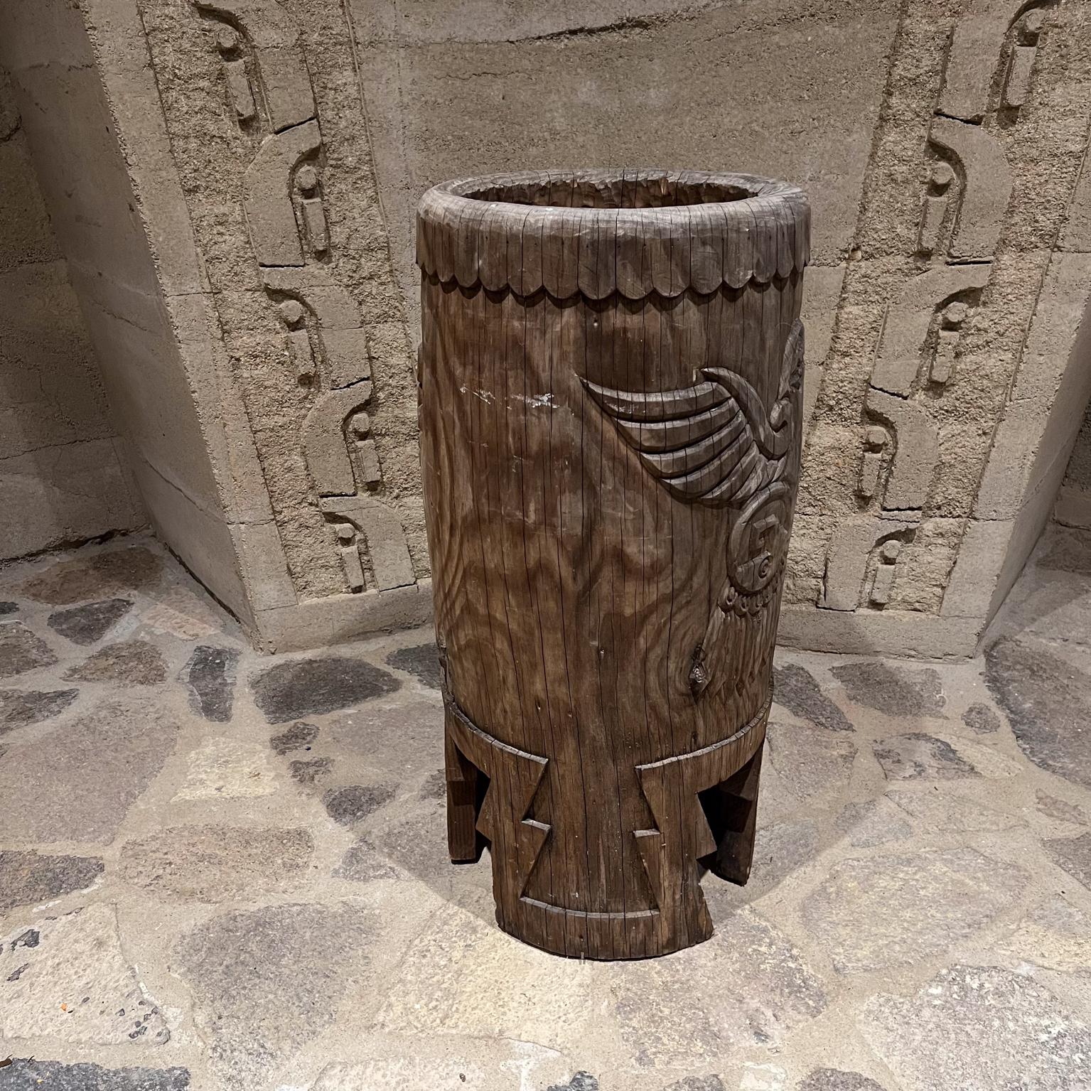 Native Aztec Music Dance Drum Carved Wood Pedestal Mexico For Sale 1