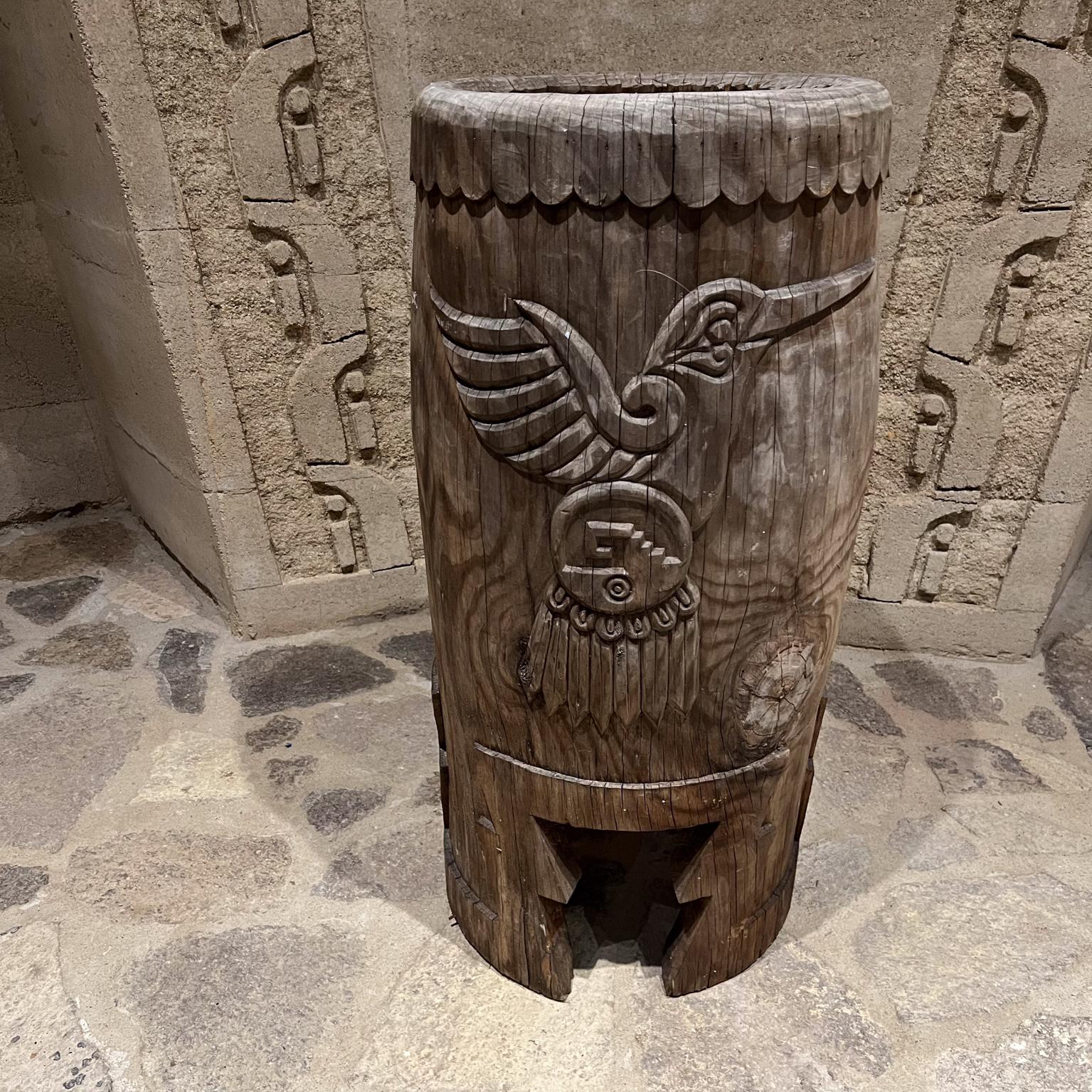 Native Aztec Music Dance Drum Carved Wood Pedestal Mexico For Sale 2