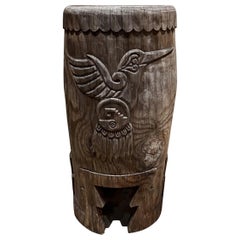 Native Aztec Music Dance Drum Carved Wood Pedestal Mexico
