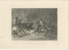 Native Californians Lassoing a Bear – American Frontier Hunting Engraving, 1873