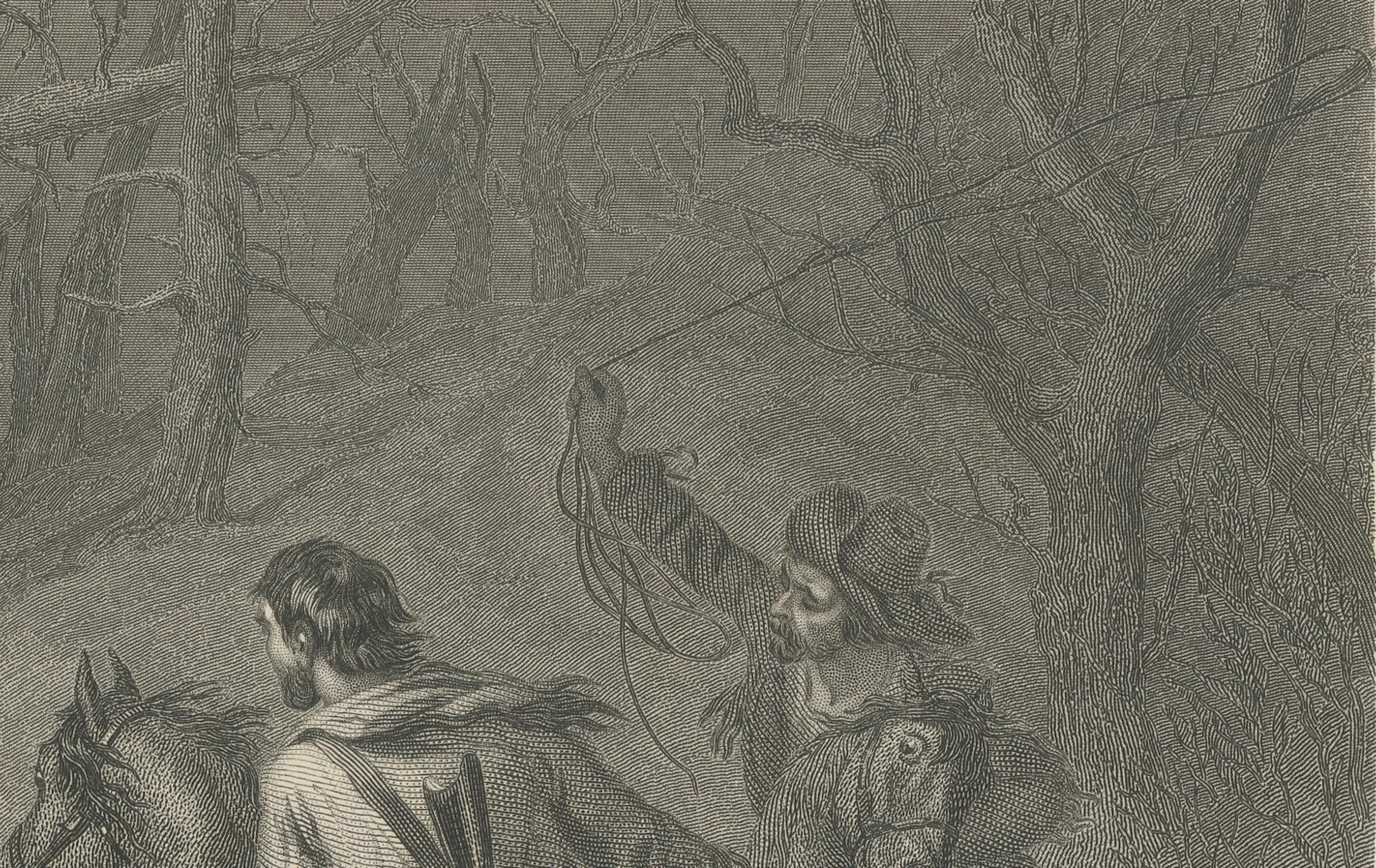 Native Californians Lassoing a Bear – American Frontier Hunting Engraving, 1873