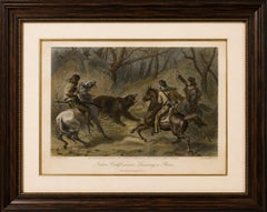Native Californians Lassoing a Bear, Hand-Colored Americana Print, 1853