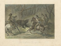 Native Californians Lassoing a Bear, Hand-Colored Americana Print, 1853