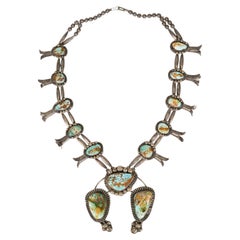 Native Cerillos Turquoise Squash Blossom Necklace