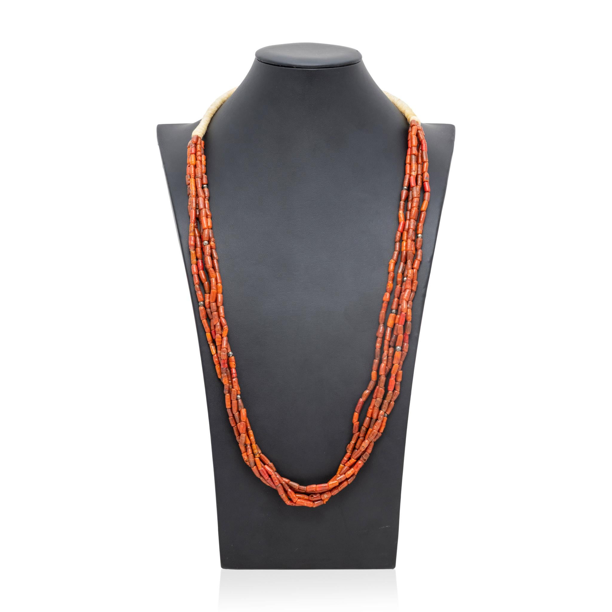 Women's or Men's Native Coral Beaded Necklace For Sale