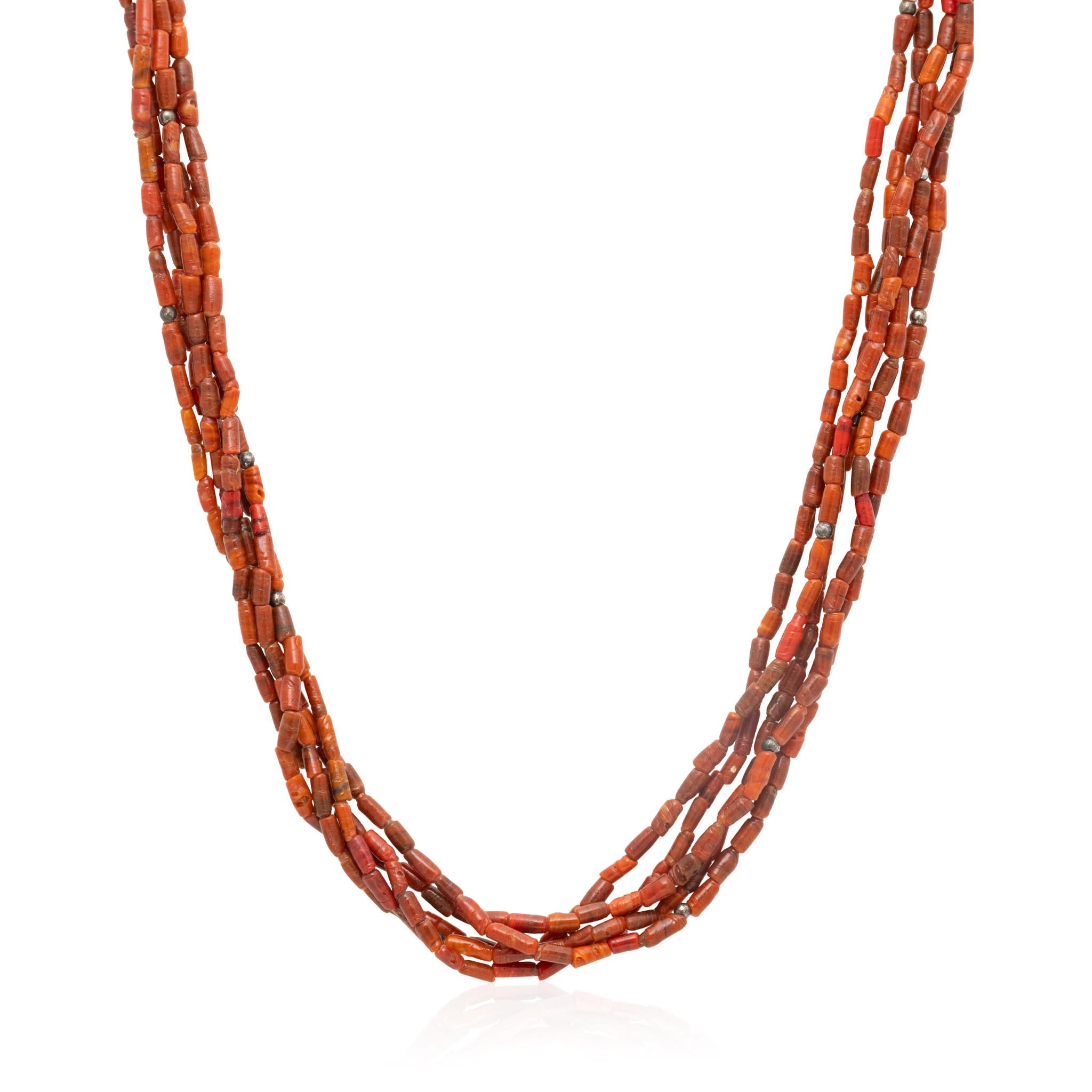 Native Coral Beaded Necklace For Sale 1