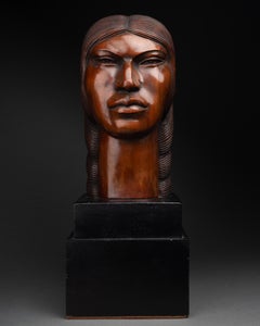 Native indian-American bust hand-carved in wood, CIrca 1930