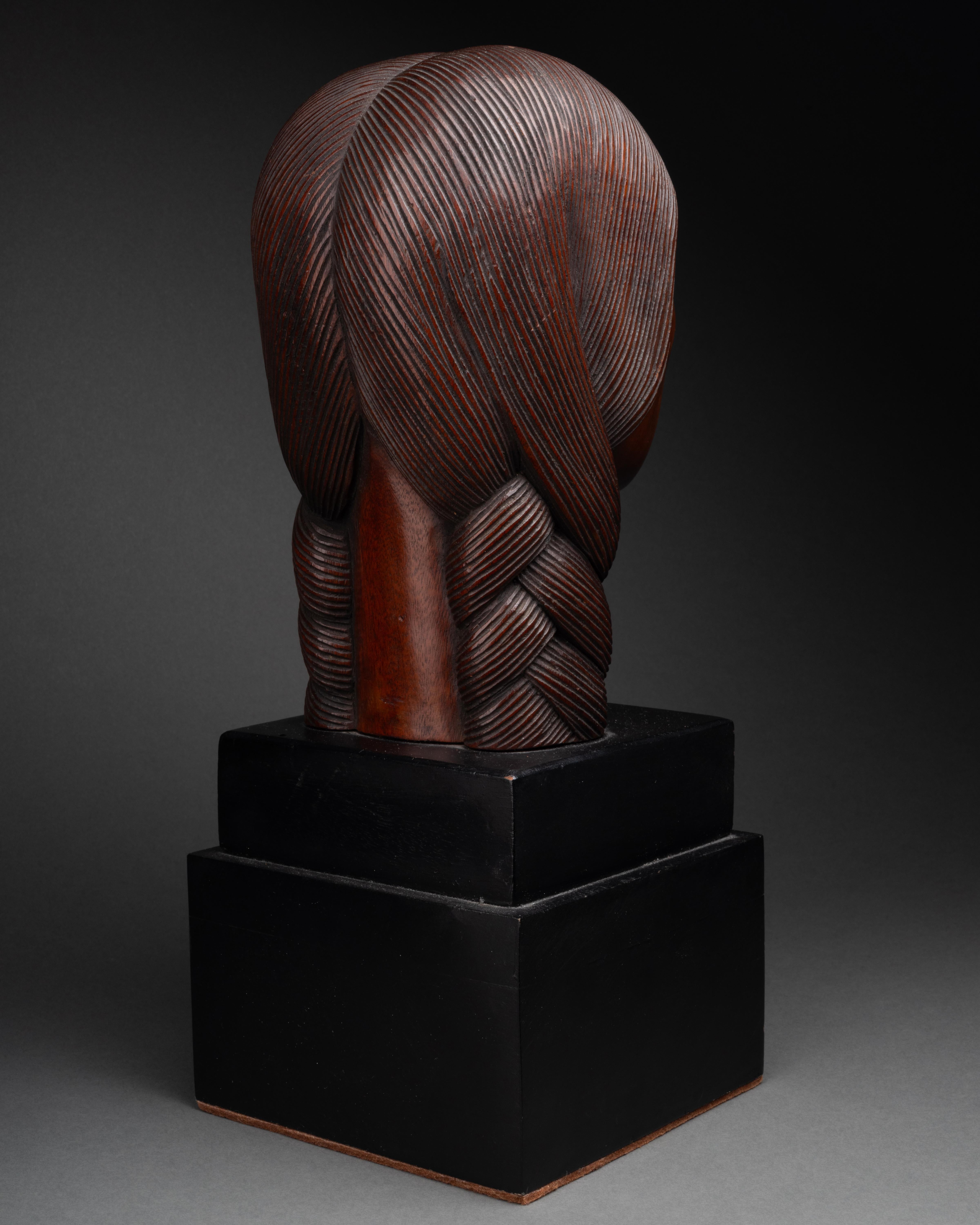 Hand-Carved Native indian-American bust hand-carved in wood, CIrca 1930 For Sale