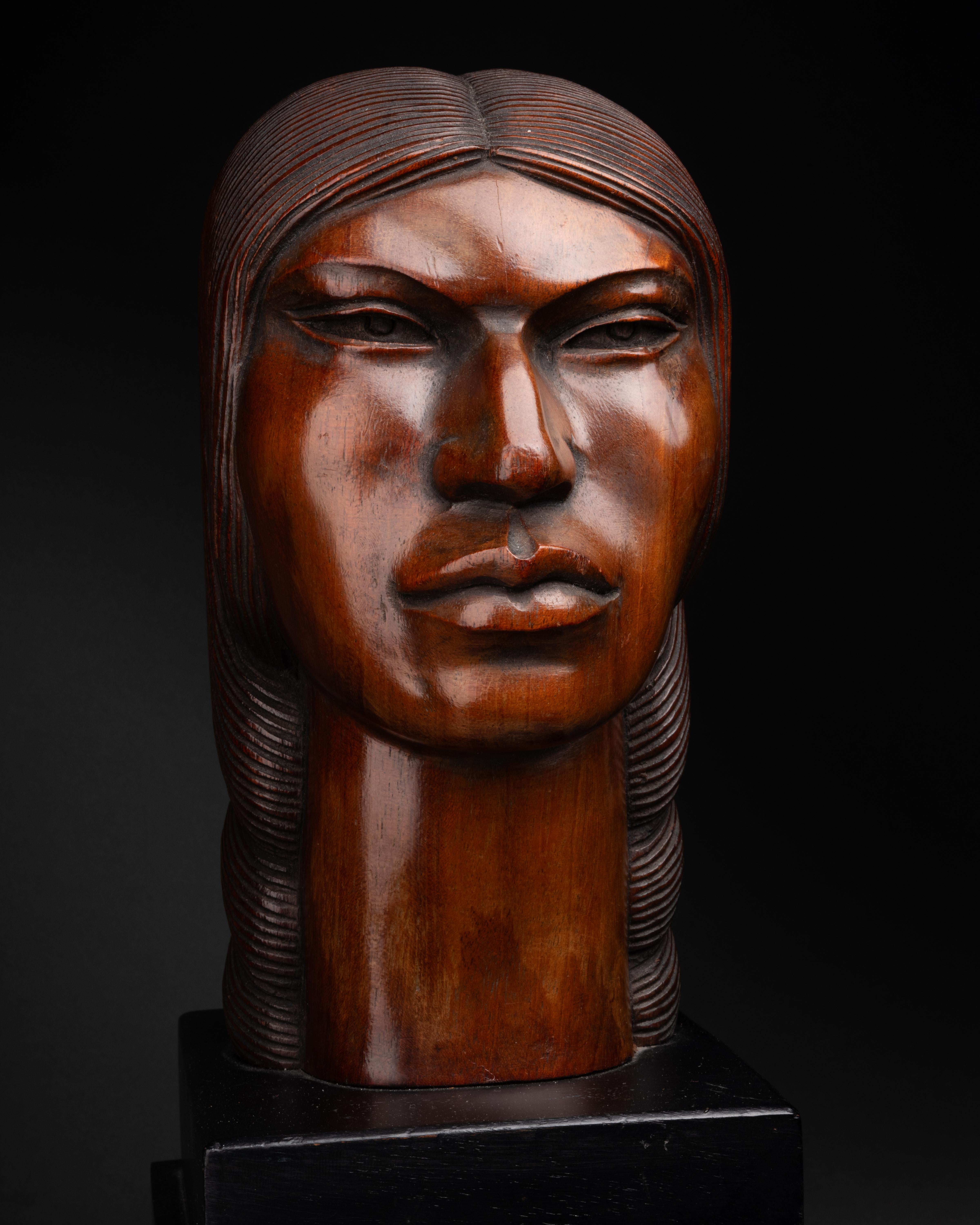 Native indian-American bust hand-carved in wood, CIrca 1930 For Sale 1