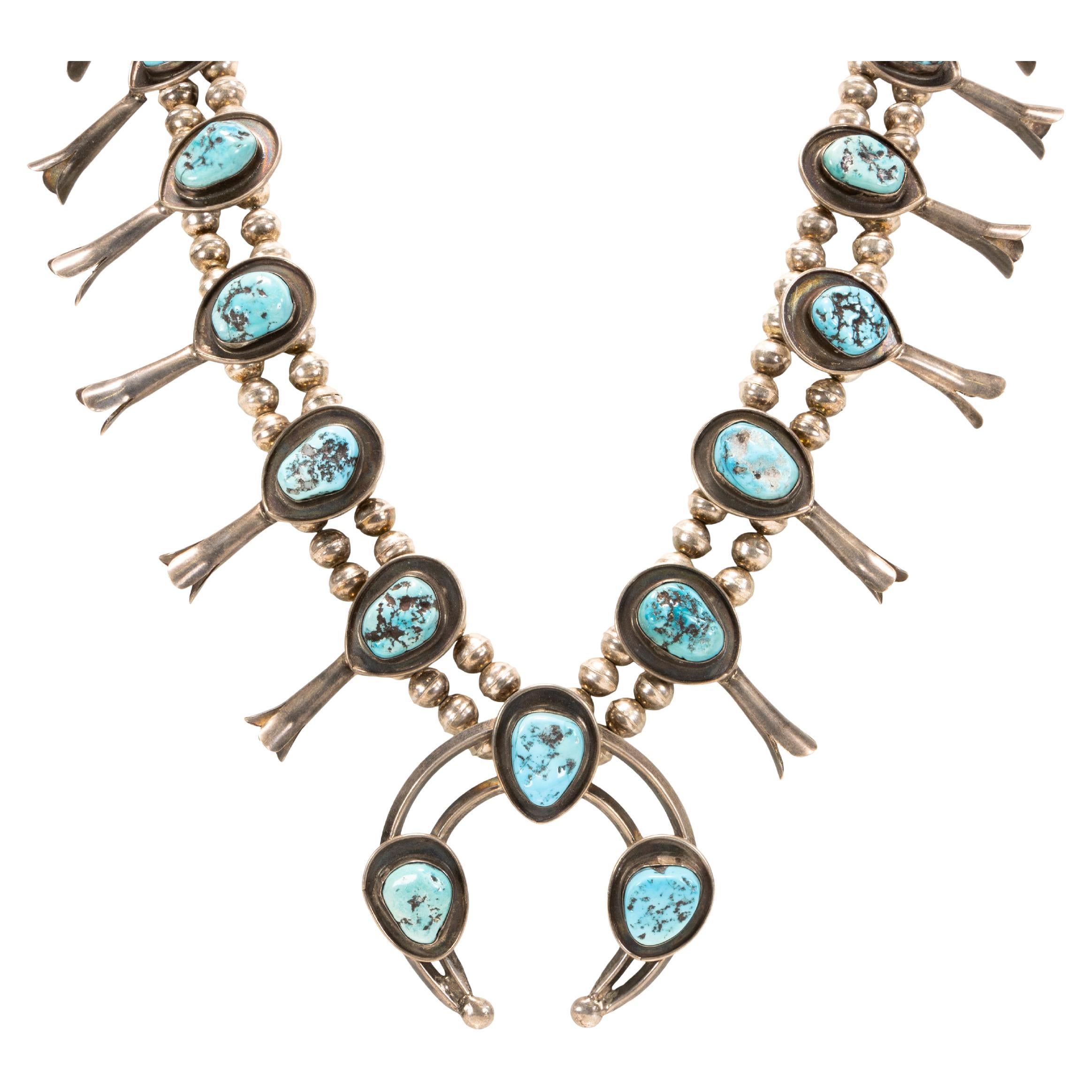 Native Kingman Turquoise and Sterling Silver Squash Blossom