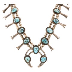 Native Kingman Turquoise and Sterling Silver Squash Blossom