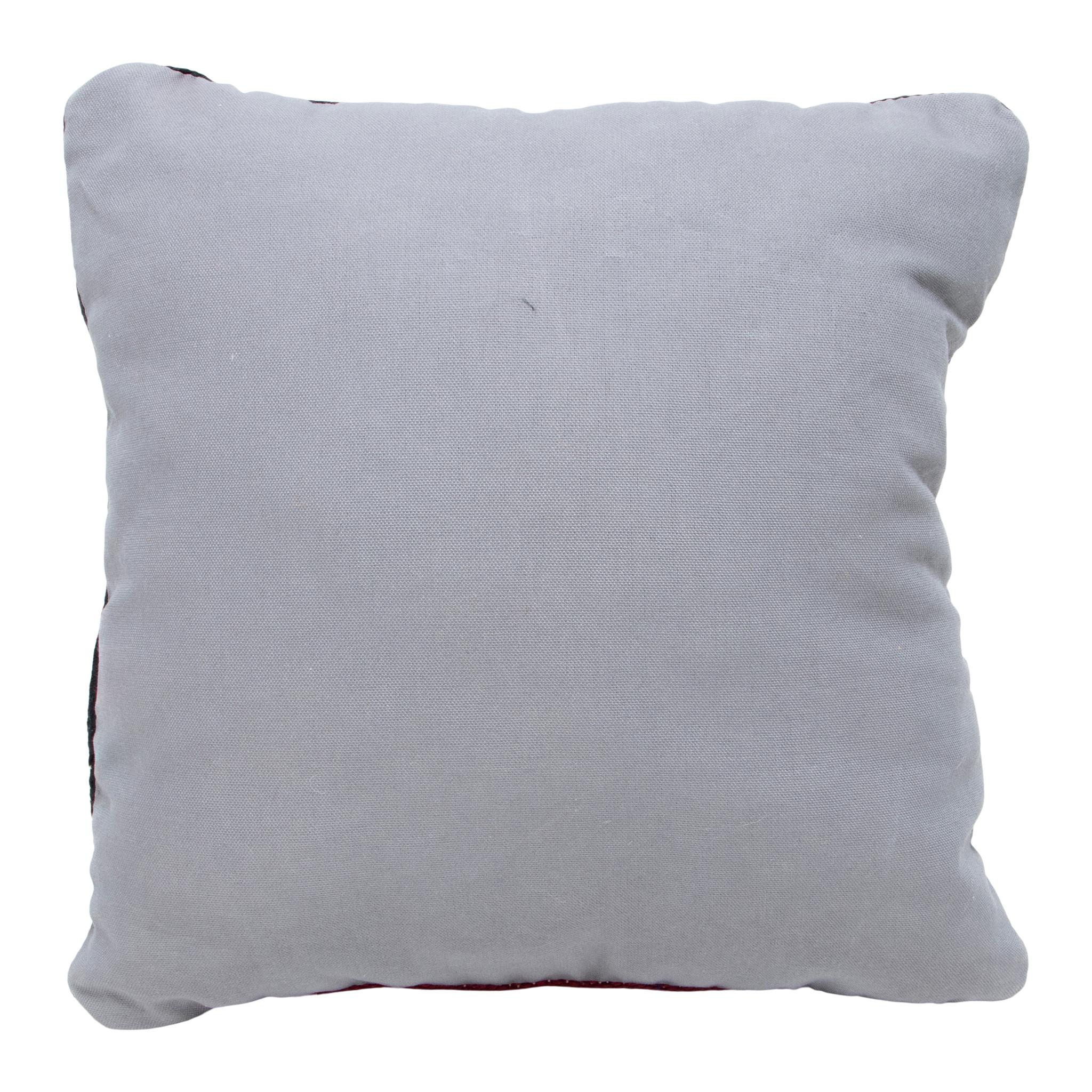 Native Germantown weaving pillow. Handmade pillow with front made of Navajo 1880's Germantown weaving. Backed with grey canvas. Featuring natural dyed colors of black, grey, and red. Size: 15