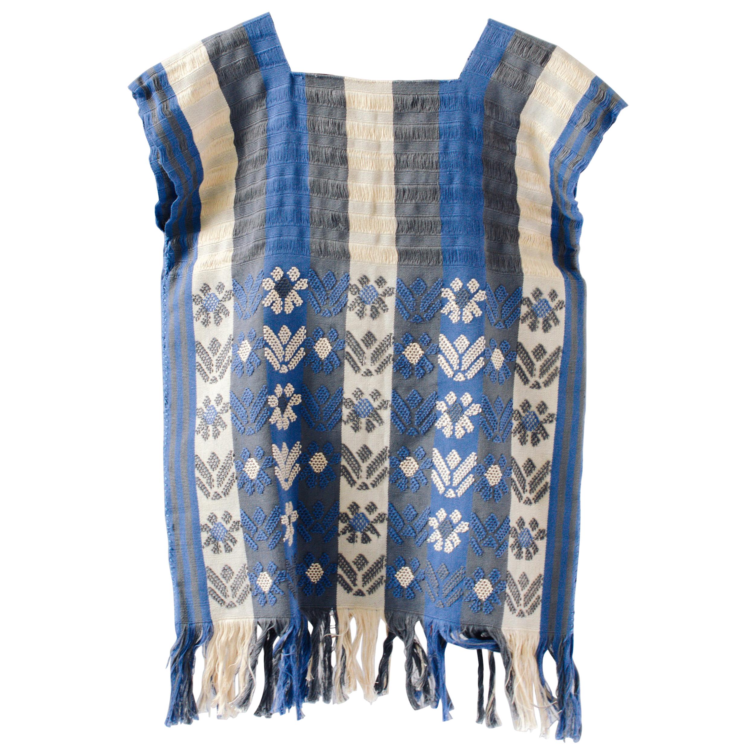Native Mexican Chiapas Weaved Blouse for Wall Hanging Decoration Huipil Blue