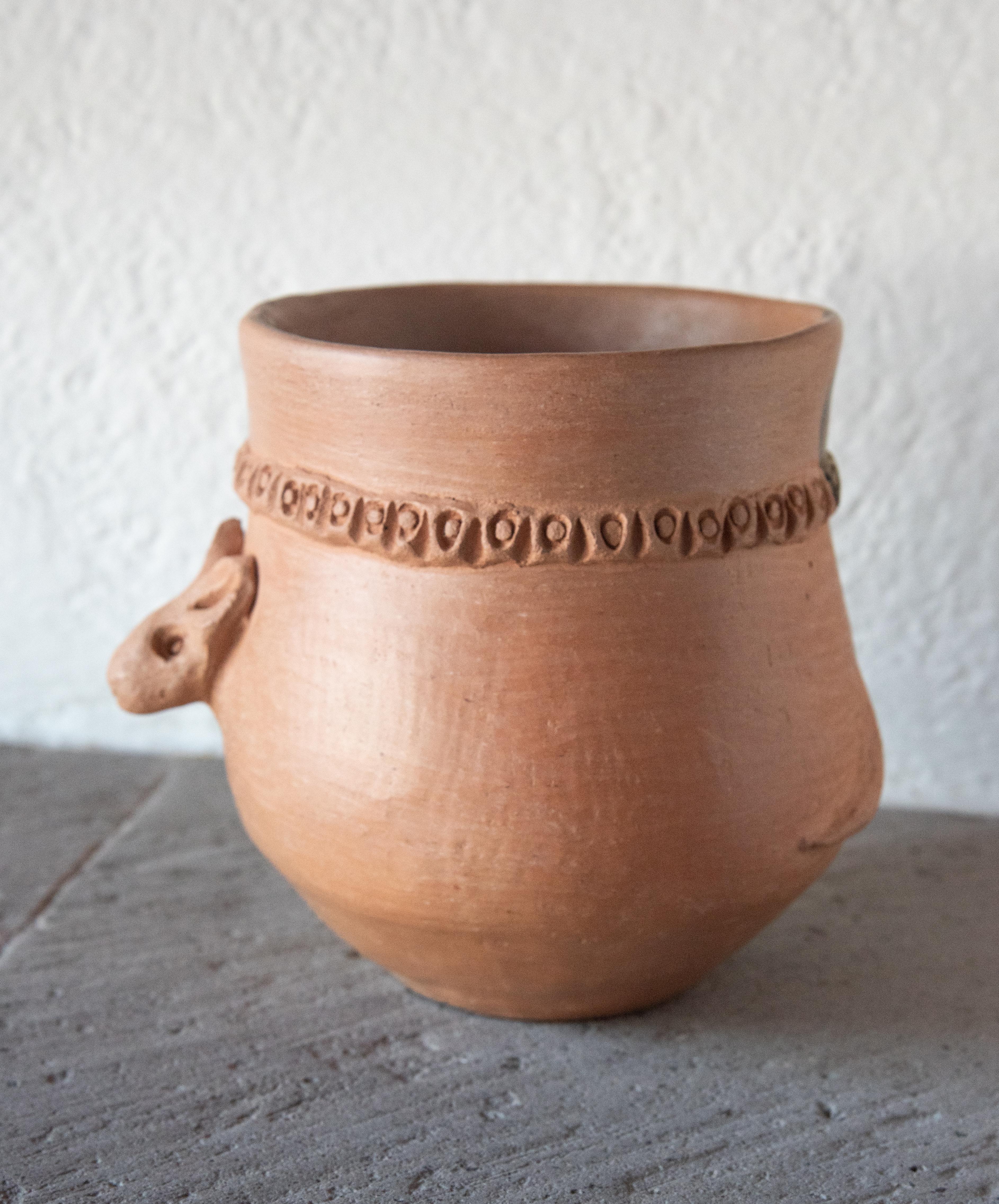 Native mexikanische Keramik Ton Topf Gefäß Oaxaca Terracota Volkskunst Maus Kopf Schwanz (Mexikanisch)